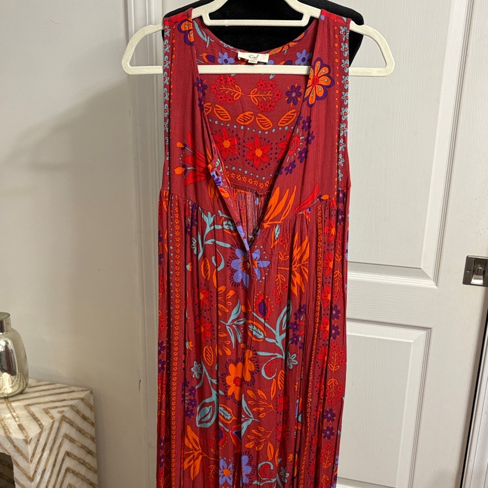 Floral boho Sleeveless jumper - Red and Blue